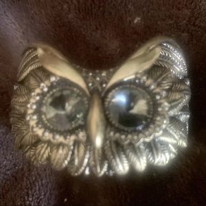 SOLD Fossil Bronze OWL Crystal Eyes Bangle Cuff